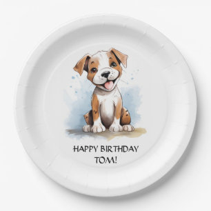 Happy Minimalist Pitbull Pit Bull Terrier Dog  Paper Plate