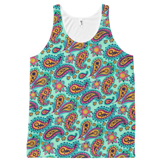 Happy Mint and Orange Paisley Pattern All-Over Print Tank Top