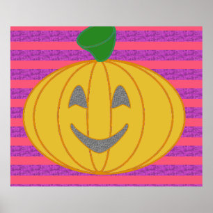Happy Modern Big Orange Pumpkin Halloween Poster