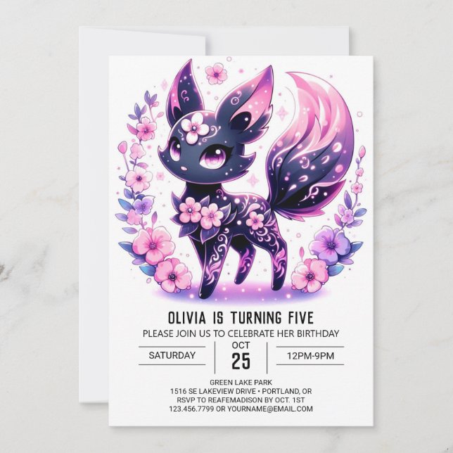 Happy Modern Fox Digital Birthday Invitation (Front)