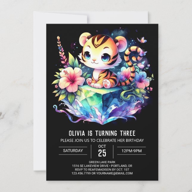Happy Modern Tiger Birthday Invitation (Front)