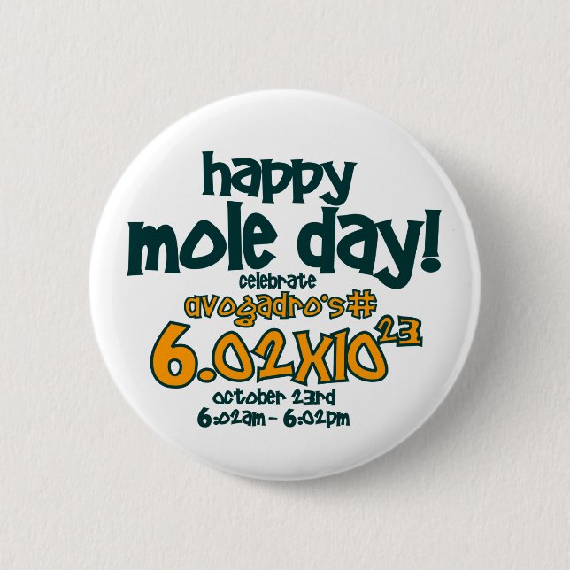 HAPPY MOLE DAY !! 6 CM ROUND BADGE (Front)