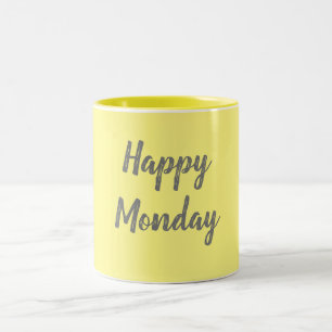 Happy Monday on yellow background Two-Tone Coffee Mug
