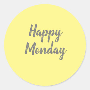 Happy Monday with yellow background Classic Round Sticker