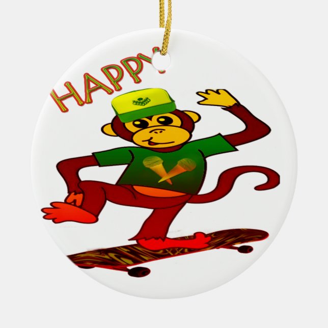 happy Monkey Ceramic Tree Decoration (Front)