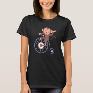 Happy Monkey Riding Bicycle and Waving Hand Cute A T-Shirt