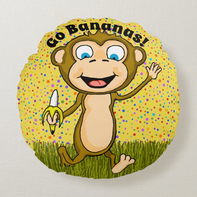 Happy Monkey Round Pillow (Front)
