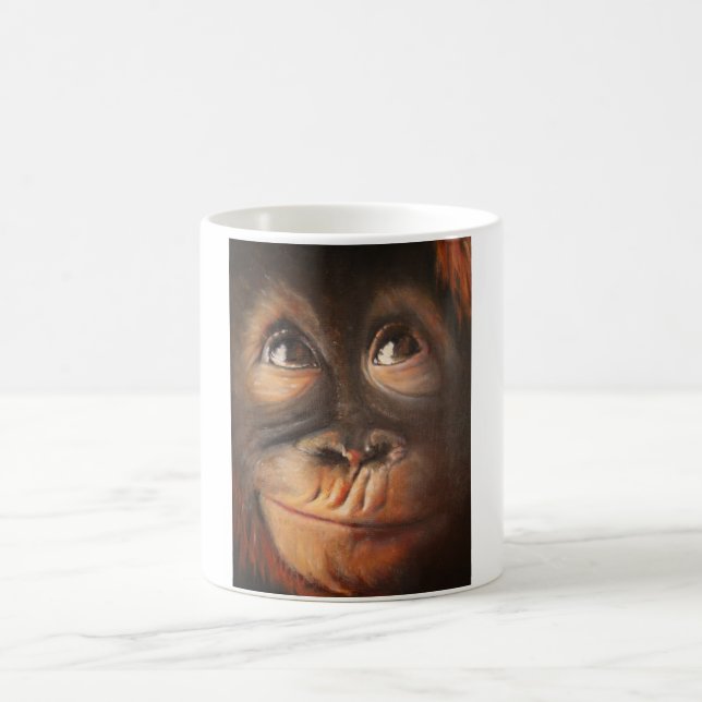 Happy Monkey Smiling Oil Painting Orangutan Coffee Mug (Center)