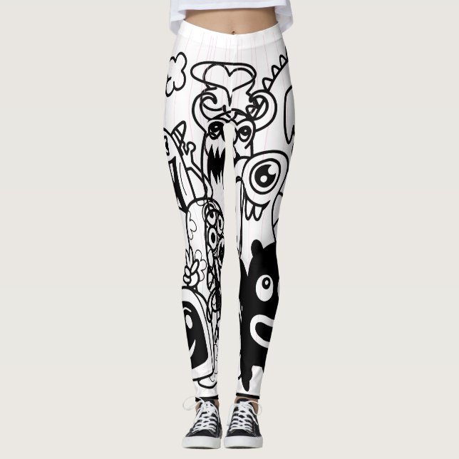 HAPPY MONSTER BLACK AND WHITE Leggings (Front)