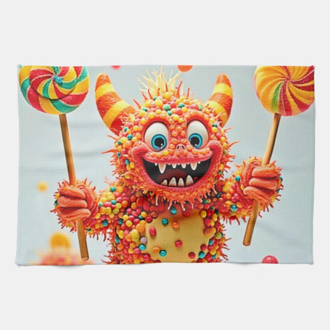 Happy Monster Candy Delight Design Tea Towel (Horizontal)