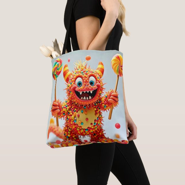 Happy Monster Candy Delight Design Tote Bag (Close Up)
