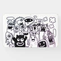 HAPPY MONSTER DOODLE CRITTER Banner