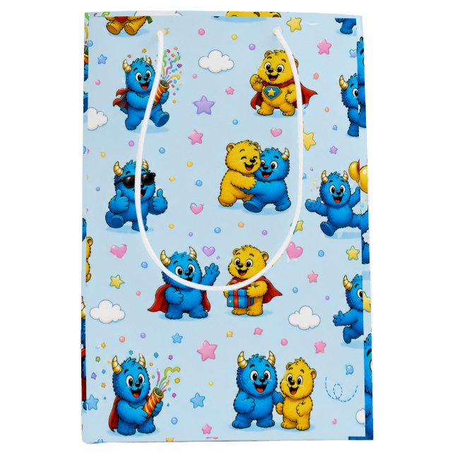Happy Monster Friends Celebration Pattern Medium Gift Bag (Front)