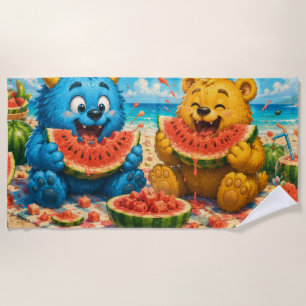 Happy Monster Friends Watermelon Beach Picnic Towel
