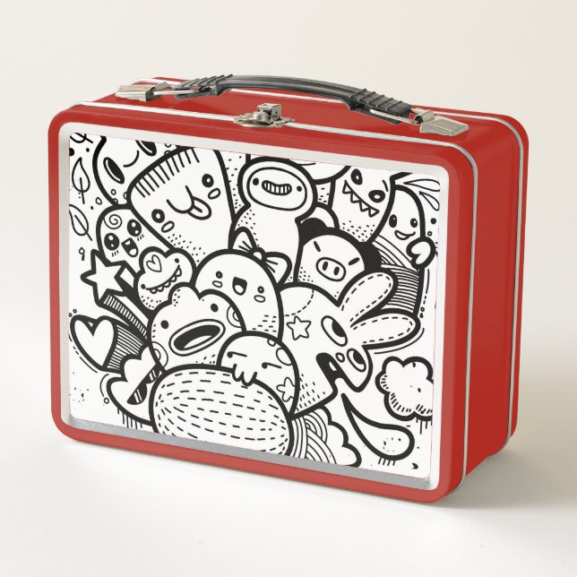 HAPPY MONSTER RED CUSTOM NAME Metal Lunchbox (Front)