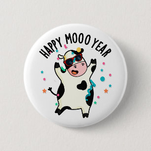 Happy Moo Year Funny Cow Pun 6 Cm Round Badge
