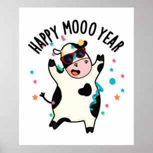 Happy Moo Year Funny Cow Pun Poster