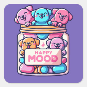 Happy Mood Pills Cute Colourful Dogs Stickers