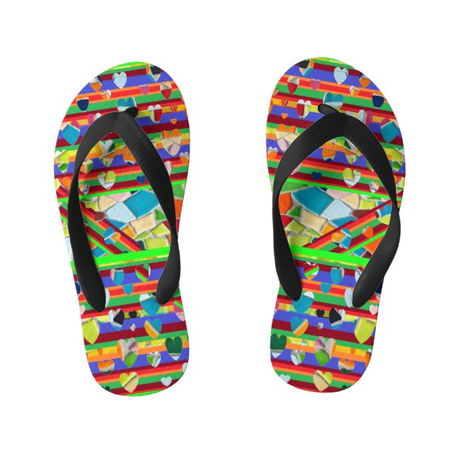 Happy Mosaic Hearts Kid's Flip Flops (Footbed)