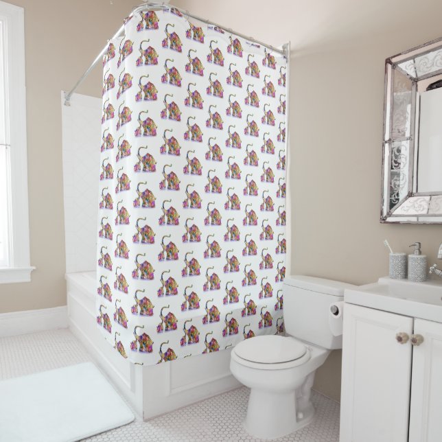 Happy Mother and Baby Elephant Shower Curtain (In Situ)