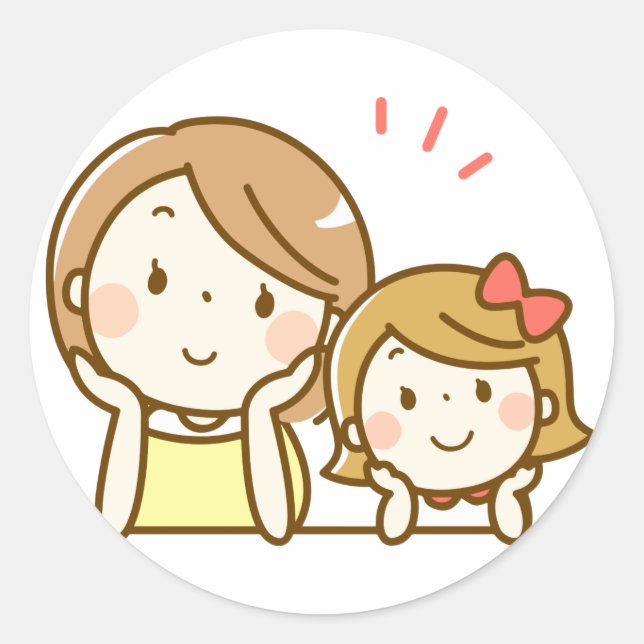 Happy Mother and Daughter Cartoon Cute Classic Round Sticker (Front)