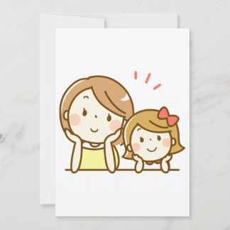 Happy Mother and Daughter Cartoon Cute Invitation