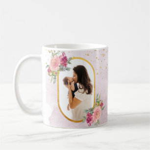 Happy Mother Day Gold Floral Photo Frame Coffee Mug