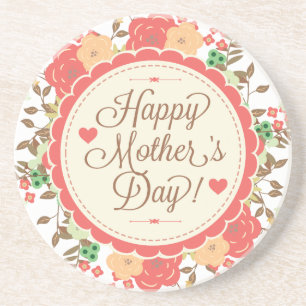 Happy Mother Day Text & Colourful Floral Design 2 Coaster