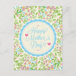Happy Mother Day Text & Colourful Floral Design 2 Postcard