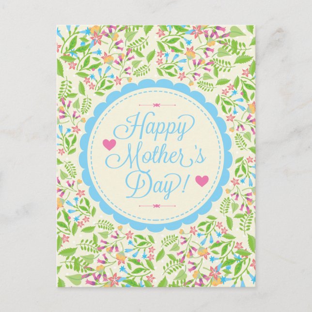 Happy Mother Day Text & Colourful Floral Design 2 Postcard (Front)