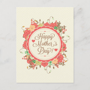Happy Mother Day Text & Colourful Floral Design Postcard