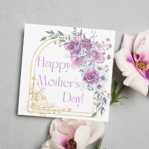 happy mother day, watercolor pink gold floral arch card