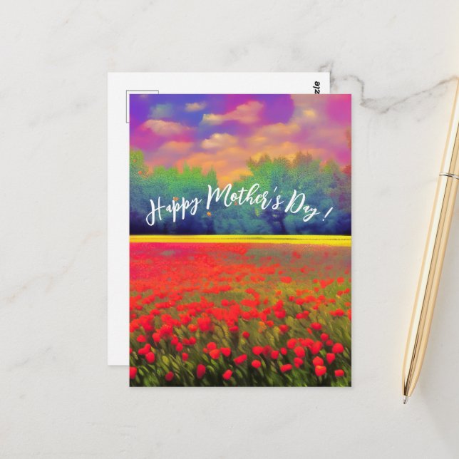 Happy Mother’s Day - Colorful tulip field landscap Postcard (Front/Back In Situ)