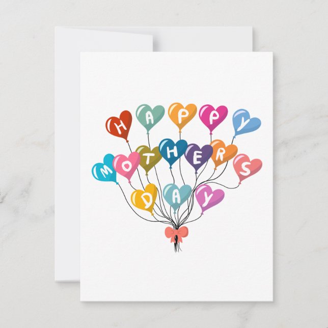 Happy Mother’s Day Colourful Heart Balloons Card (Front)