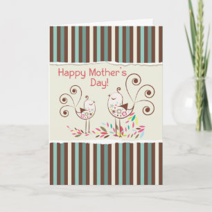 Happy Mother’s Day, Cute Birds on Stripes Card