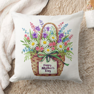 Happy Mother’s Day Floral Basket Throw Pillow 
