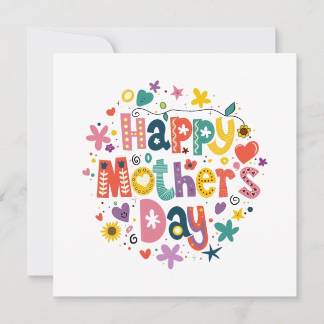 Happy Mother’s Day Floral Cool Lettering Design Holiday Card (Front)
