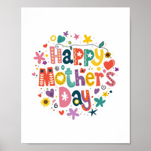 Happy Mother’s Day Floral Cool Stylish Lettering Poster