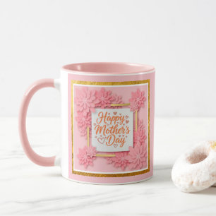 Happy Mother’s Day Floral Gold Frame and  Pink Mug