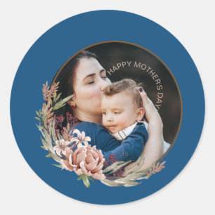 Happy Mother’s Day Floral Photo Card for Daughter Classic Round Sticker