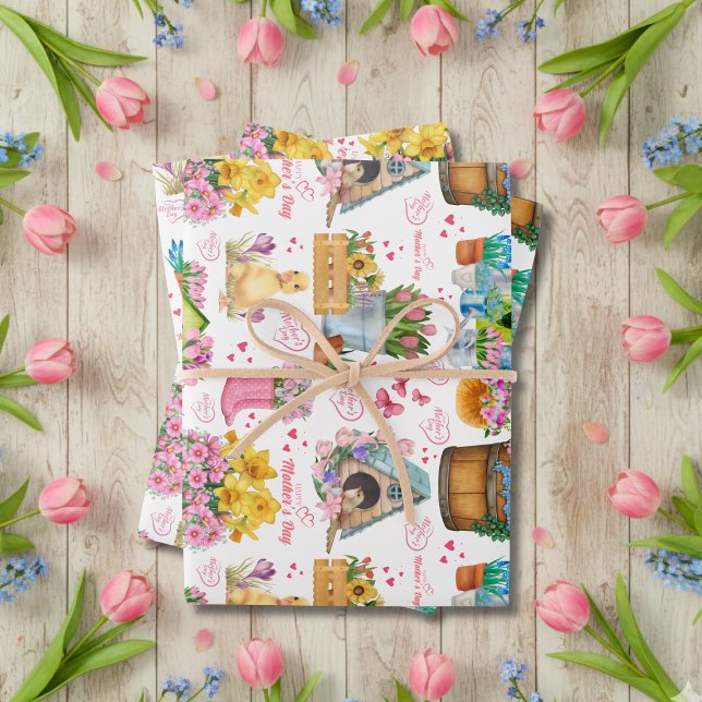 Happy Mother’s Day Floral Spring Garden Wrapping Paper Sheet (Creator Uploaded)