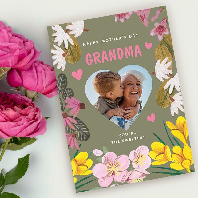 Happy Mother’s Day Grandma Sweet Floral Photo Card (Happy Mother’s Day Grandma Sweet Floral Photo Card)