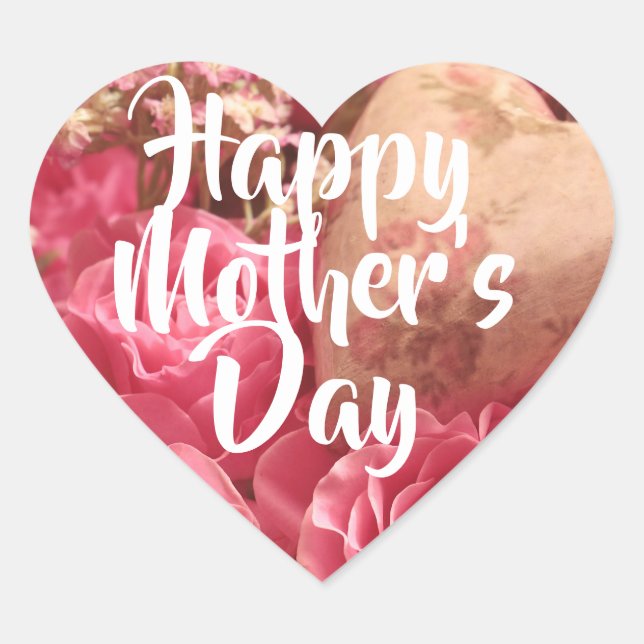 Happy Mother’s Day Heart Roses Heart Sticker (Front)