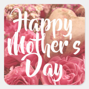 Happy Mother’s Day Heart Roses Square Sticker