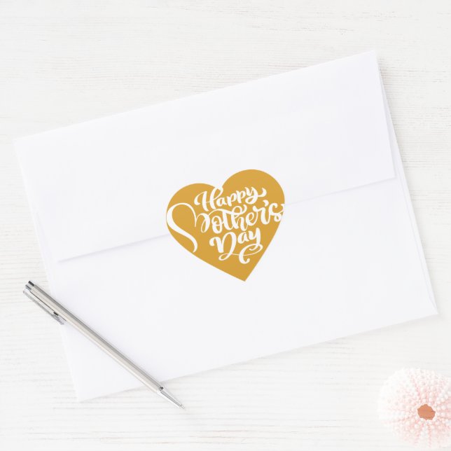 Happy Mother’s Day Heart Shape Golden Heart Sticker (Envelope)