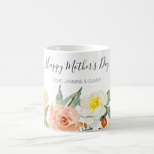 Happy Mother’s Day Peach Watercolor Flowers Coffee Mug (Center)
