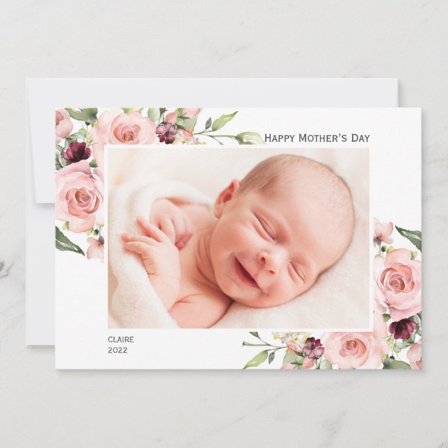 Happy Mother’s Day Photo Card with Pink Roses (Front)