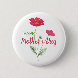 Happy Mother’s Day Pink Watercolor Floral 6 Cm Round Badge