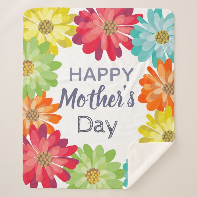 Happy Mother’s Day spring colourful flowers Sherpa Blanket (Front)