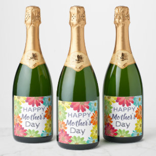Happy Mother’s Day spring colourful flowers Sparkling Wine Label